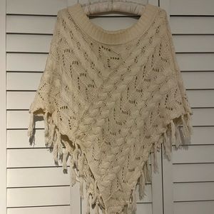Mudd Bohemian White Crochet Poncho